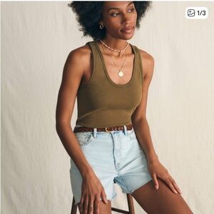 Faherty Olive Sunwashed Ribbed Tank Top - Women's NWT